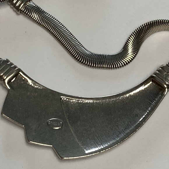 Chicos Bib Necklace Chunky Silvertone Enamel Deco Style Choker Modern Costume - Picture 5 of 10